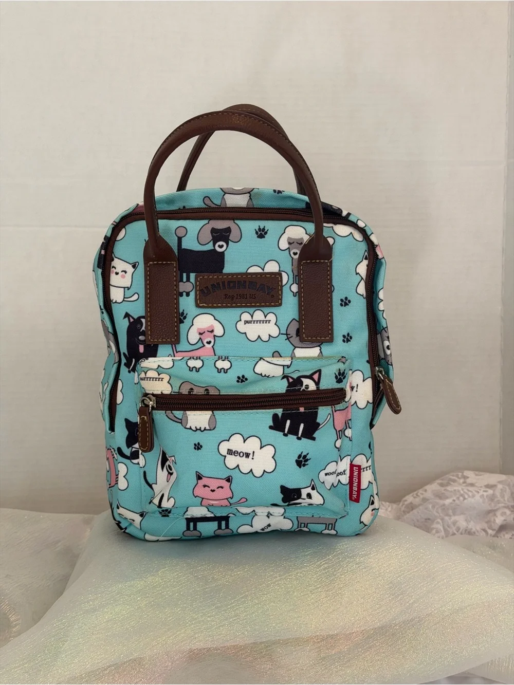 UNIONBAY Mini backpack Cat & Dog Leather like Brown Trim